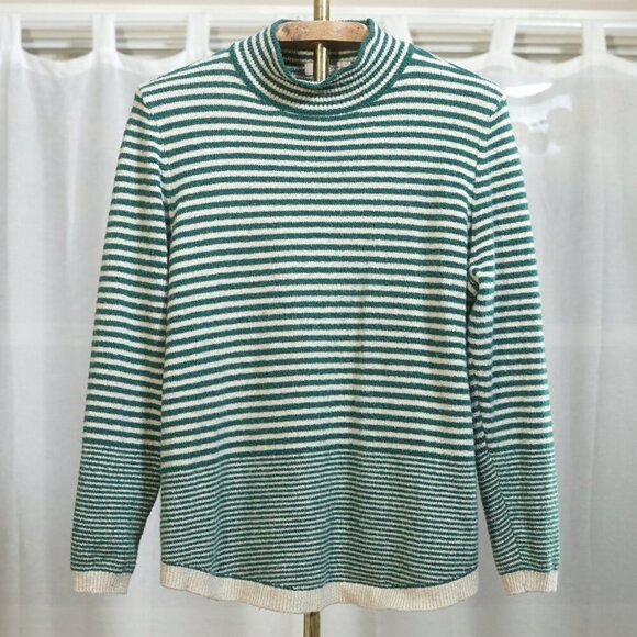 Liz Claiborne Green Ivory Stripe Mock Neck Sweater - Picture 2 of 7